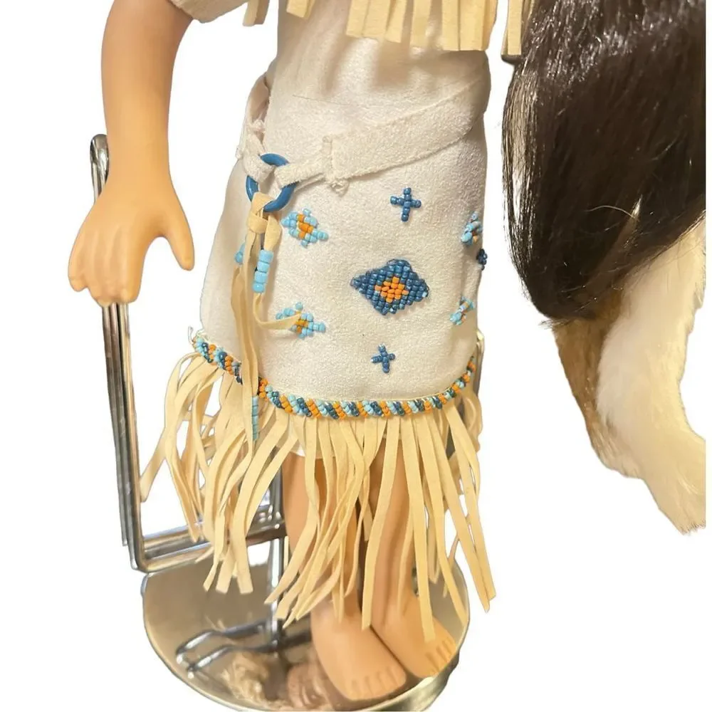 Vintage Native American Porcelain Doll Traditional Dress Fringe and Beads 16 inc - Picture 9 of 15